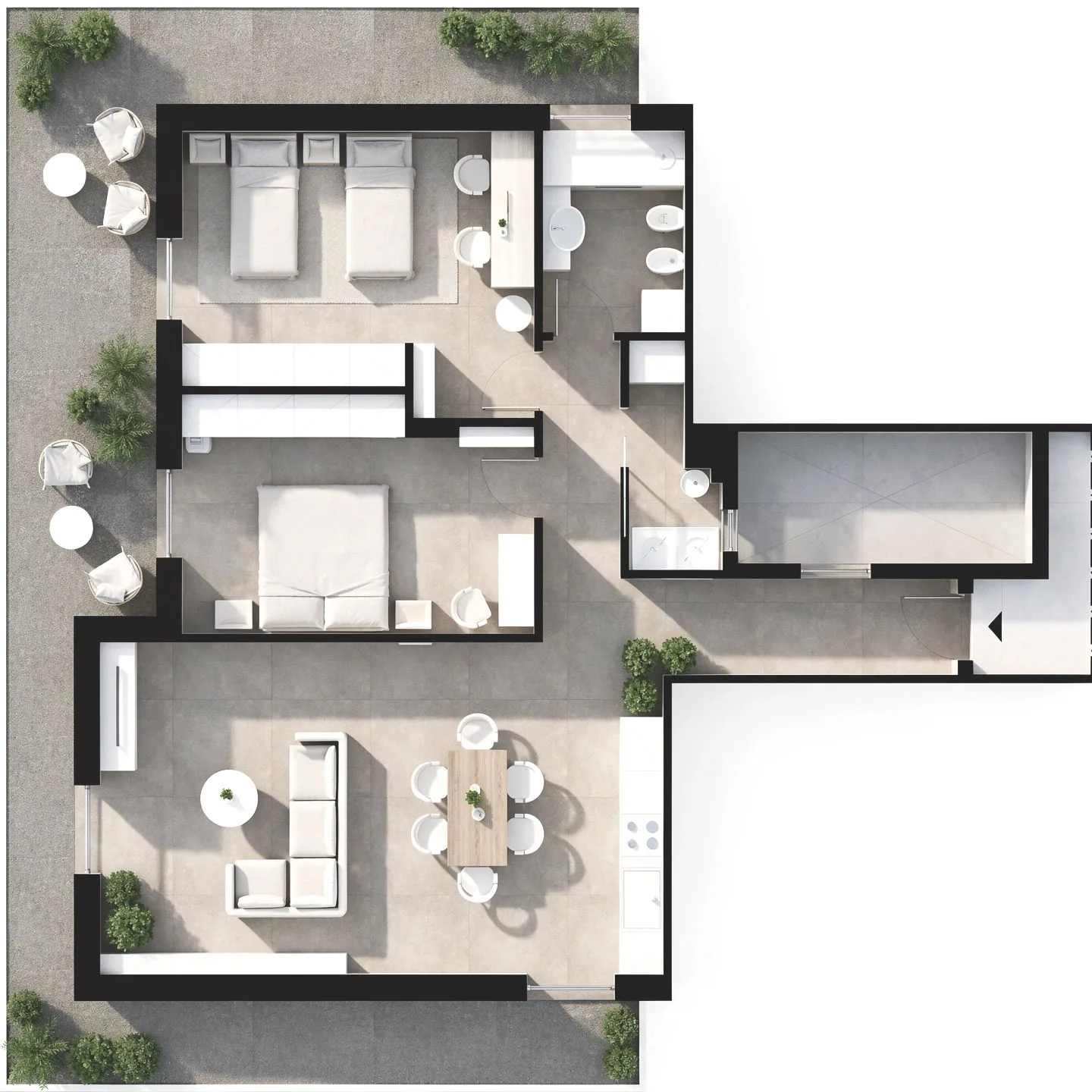 Project plan of Casa Trento, with the new open space overlooking the sea
