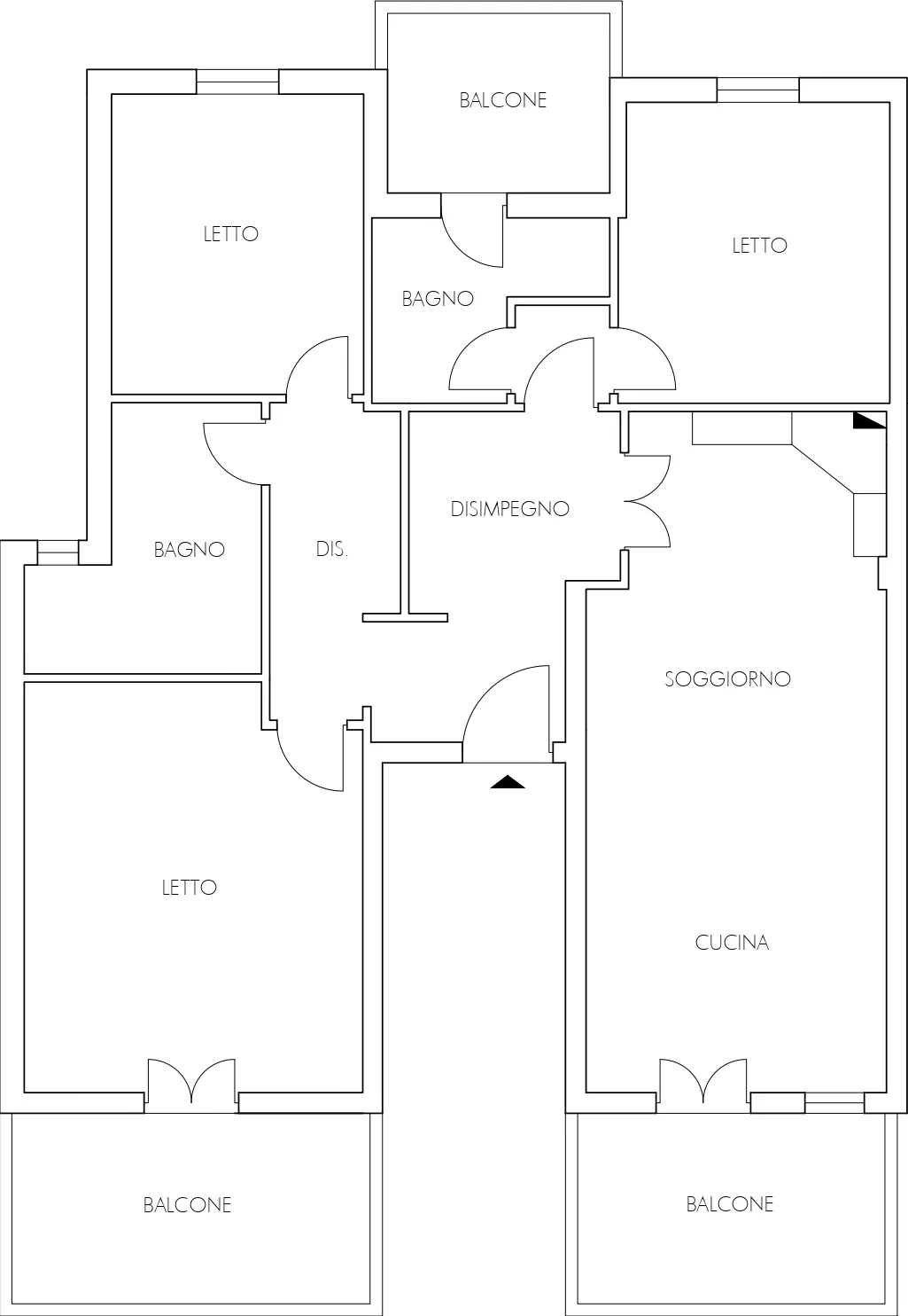 Grundriss von Bestand von Casa Ungaretti, wobei der Eingang vom Wohnbereich getrennt ist