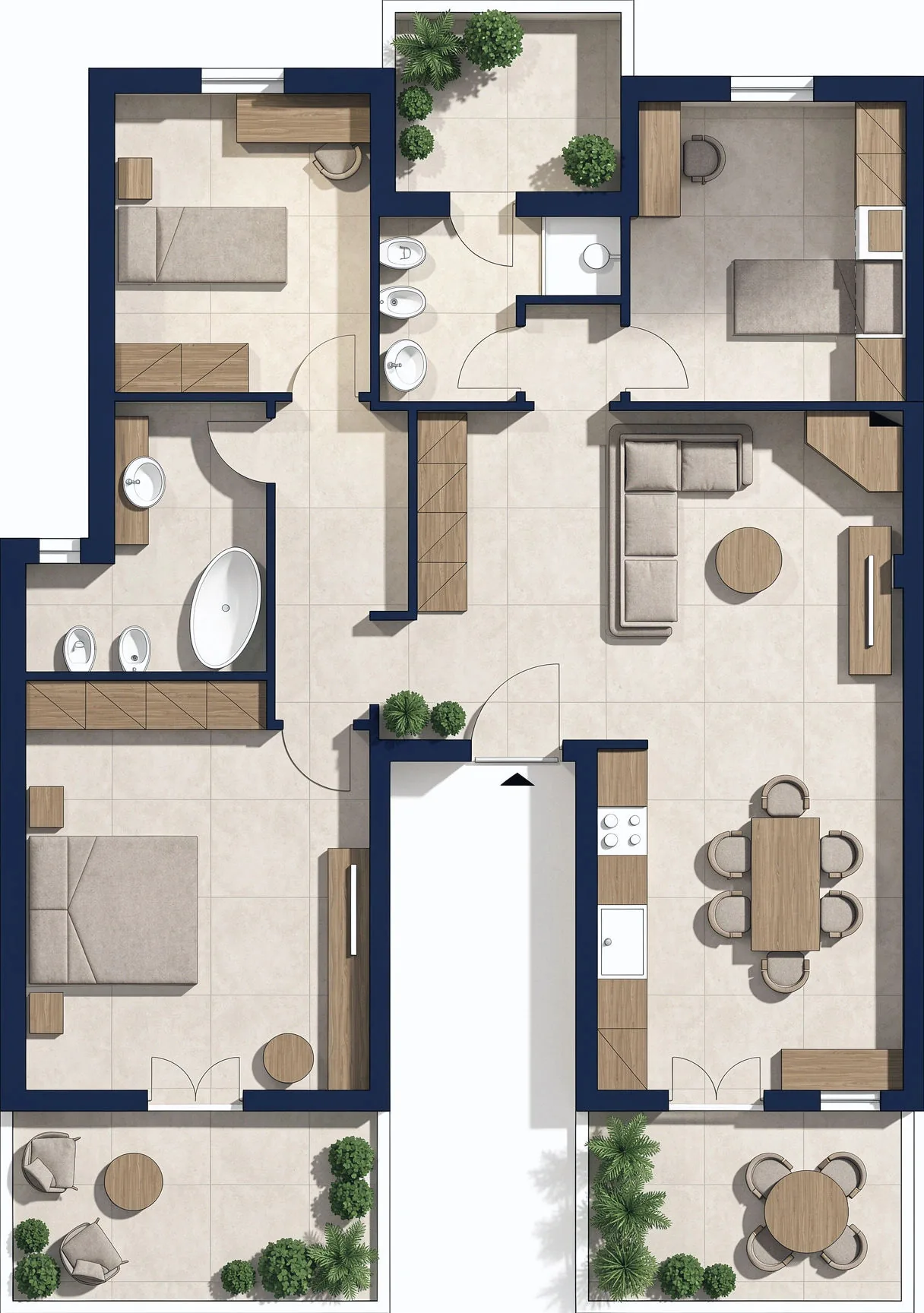 Projektplan von Casa Ungaretti, wobei das einzelne Wohnzimmer durch Abriss der Trennwand entstanden ist
