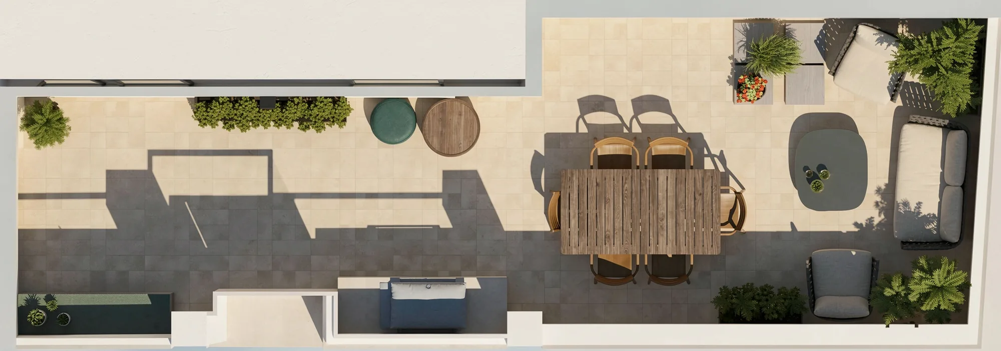Project plan of Oasi urbana, with the three areas of the new outdoor space
