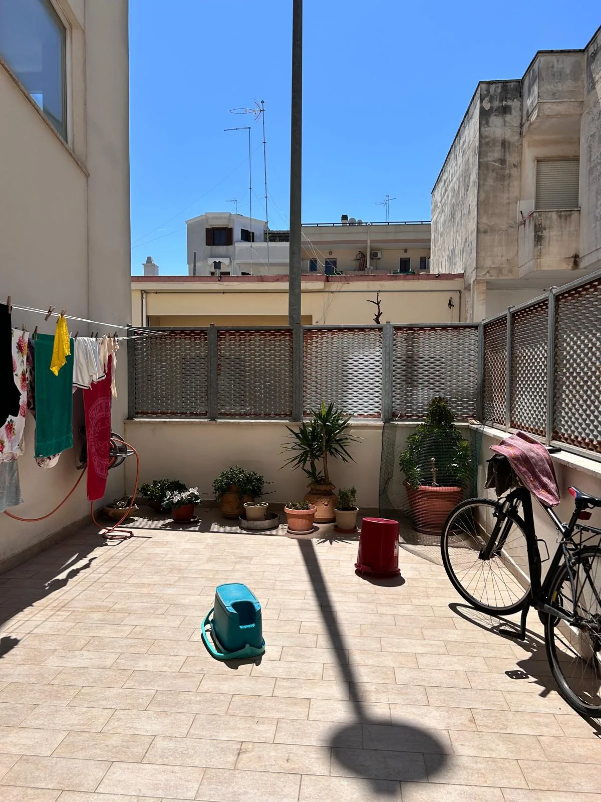 The courtyard before the project, with clothesline and fence wall to be shielded